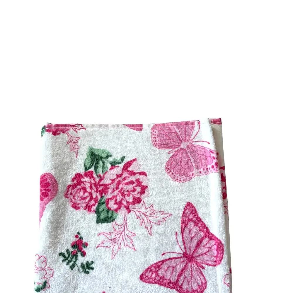 Betsey Johnson Pink Floral Butterfly Bath Towels 2pc Set 100% Cotton Plush NEW